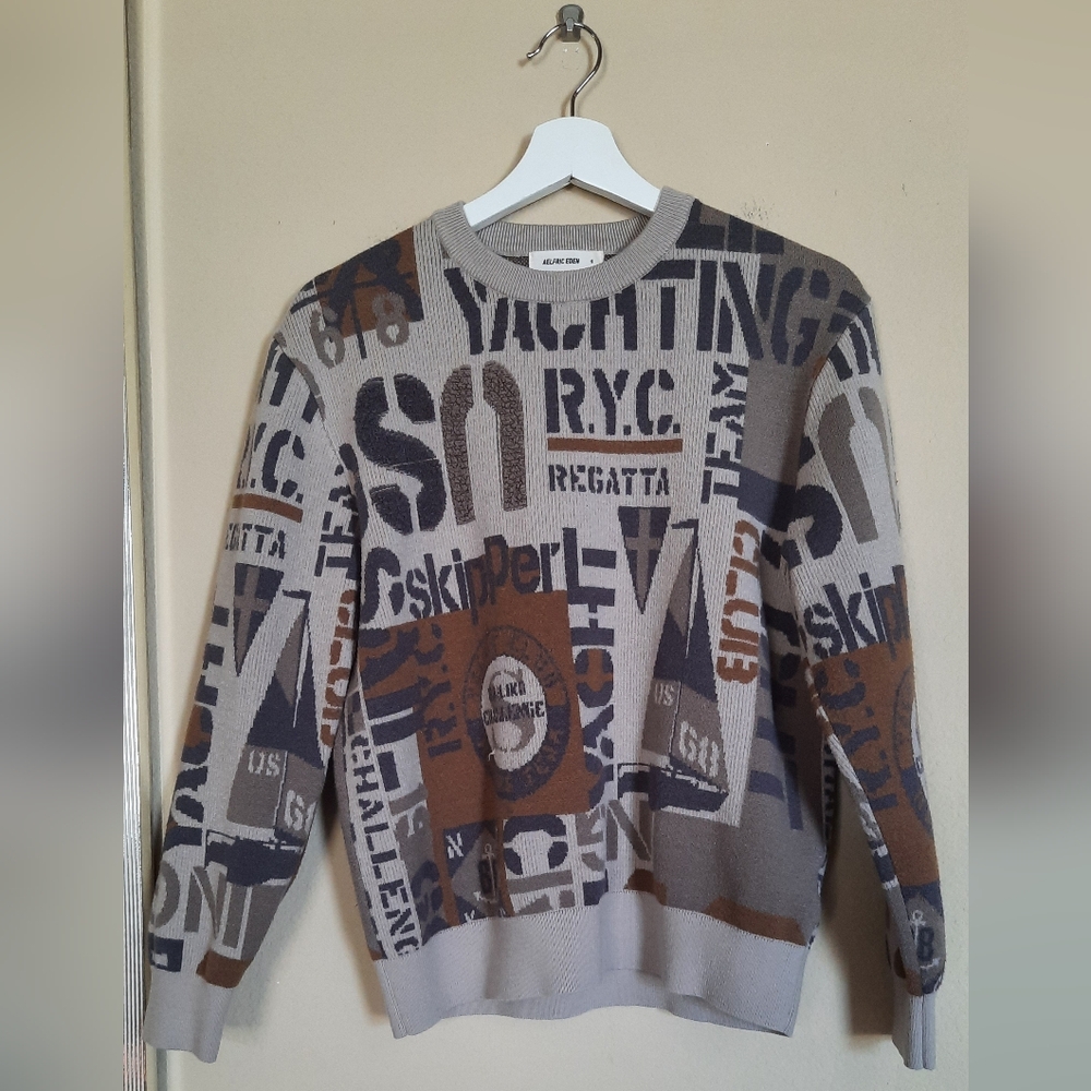 Aelfric Eden Gray and Brown Graphic Sweater Street Style Grafitti Yachting
